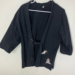 Black Kimono Jacket with Embroidered Cranes